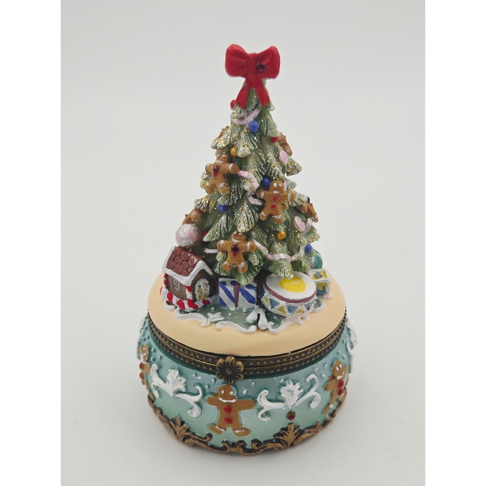 Kurt S Adler Christmas Tree Gingerbread Trinket Box C5000 Teal Holiday Decor